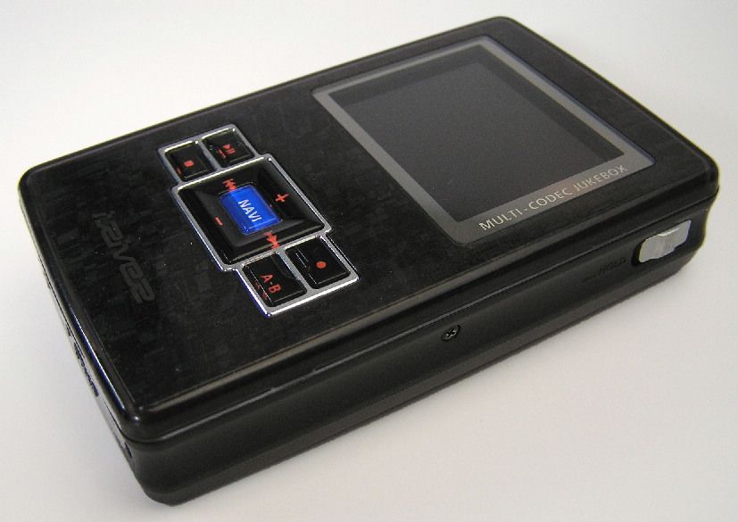 Black iRiver H320 portable media player viewed from above at an angle.